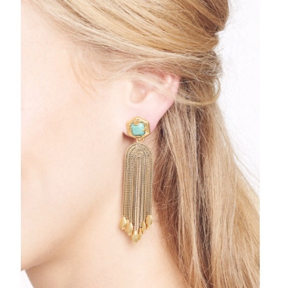 Stella & Dot | [V] Exotic Turquoise Blue+Gold Odeon Statement to Stud Earrings - Picture 10 of 11